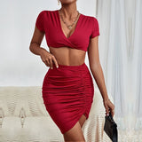 "Red Bodycon Suit Skirt for Women"